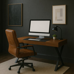 Homeology Adonis Walnut With Matte Black Legs Ergonomic Home Office Luxury Desk - thumbnail 3