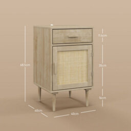 Homcom Bedside Table With Rattan Drawer, Cabinet And Adjustable Shelf, Natural - thumbnail 3