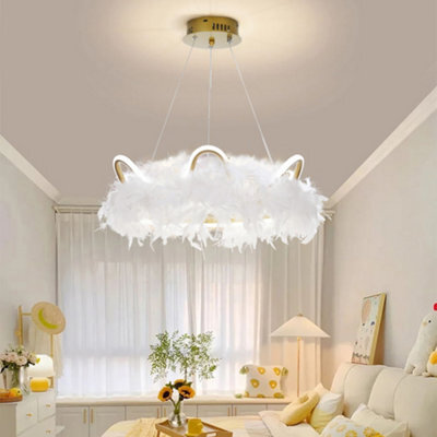 Living And Home Modern Gold Chic Feather Chandelier Curly Led Ceiling Pendant Light Fixture In White Light - image 1