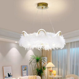 Living And Home Modern Gold Chic Feather Chandelier Curly Led Ceiling Pendant Light Fixture In White Light - thumbnail 2