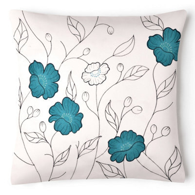 Intimates Embroidered Detail Faux Silk Cushion, Zip Closure, Machine Washable - Blue