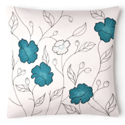 Intimates Embroidered Detail Faux Silk Cushion, Zip Closure, Machine Washable - Blue