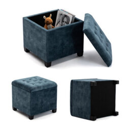 Hnnhome 45Cm Cube Teal Cloud Velvet Padded Seat Ottoman Storage Stool Box, Footstool Pouffes Chair With Lids - thumbnail 4