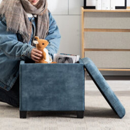 Hnnhome 45Cm Cube Teal Cloud Velvet Padded Seat Ottoman Storage Stool Box, Footstool Pouffes Chair With Lids - thumbnail 5