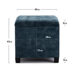 Hnnhome 45Cm Cube Teal Cloud Velvet Padded Seat Ottoman Storage Stool Box, Footstool Pouffes Chair With Lids - thumbnail 3