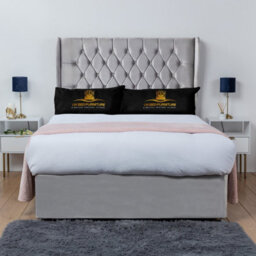 UKBEDFURNITURE Mary Silver Plush Wingback Divan Bed Base With 54 Inch Headboard - No Storage - thumbnail 1
