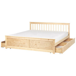 Beliani Bed With 4 Drawers Pine Wood Olendon 180 X 200 Cm (Eu Super King) Light Brown - thumbnail 1
