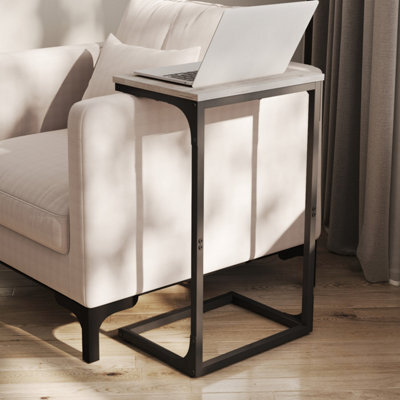 LEDREM C-Shaped Side Table, Bedside Table, Sofa Side Table, With Metal Frame, Industrial, For Living Room, Bedroom - image 1