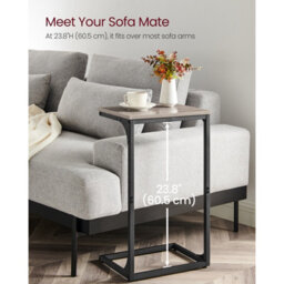 LEDREM C-Shaped Side Table, Bedside Table, Sofa Side Table, With Metal Frame, Industrial, For Living Room, Bedroom - thumbnail 5