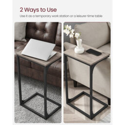 LEDREM C-Shaped Side Table, Bedside Table, Sofa Side Table, With Metal Frame, Industrial, For Living Room, Bedroom - thumbnail 6