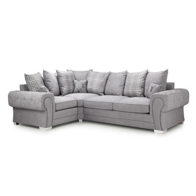 Furnishings For Less UK Milan 4 Seater L Shaped Corner Sofa Scatter Back Chesterfield Arms Grey Left Hand Facing - image 1