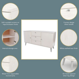 Core Products Augusta Curve Sideboard With 2 Doors, 3 Drawers, White H55.2Cm X W130.6Cm X D43.0Cm - thumbnail 8
