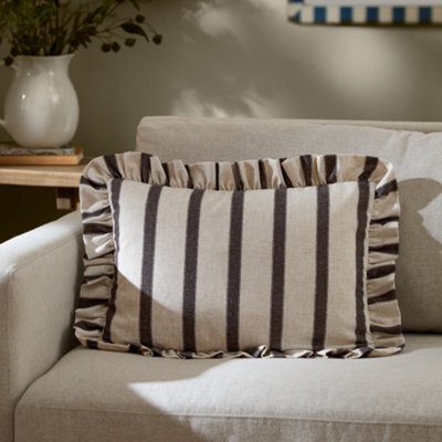 Wylder Connie Striped Ruffle Polyester Filled Cushion, Chocolate , 35Cm X 50Cm - image 1
