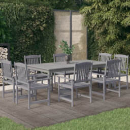 Walplus 9 Piece Garden Outdoor Dining Set Suitable For Backyard, Patio Solid Wood Acacia Grey