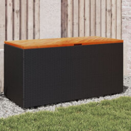 Garden Storage Box Black 110X50X54 Cm Poly Rattan Acacia Wood - thumbnail 1