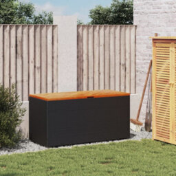 Garden Storage Box Black 110X50X54 Cm Poly Rattan Acacia Wood - thumbnail 3