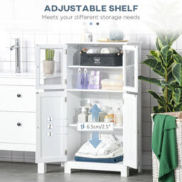 Kleankin Bathroom Floor Storage Cabinet Standing Unit Kitchen Cupboard W/ Doors - thumbnail 5