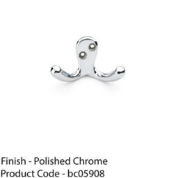 Loops Solid Brass Victorian Double Robe Coat Hook Wall Mounted Holder Polished Chrome - thumbnail 2