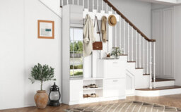 Btm Coat Rack Hall Tree With Shoe Rack, Cabinet, 5 Hooks And Mirror, 5In1 Entryway Stand, 135X25X180Cm White - thumbnail 4