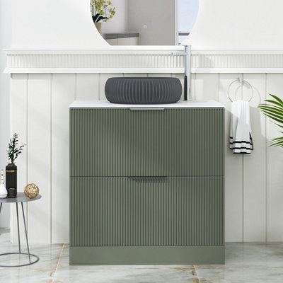 Royal Bathrooms Evora 800mm Sage Green Fluted Floor Standing Countertop Vanity Unit 2 Drawer With Milan Black Basin - image 1