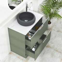 Royal Bathrooms Evora 800mm Sage Green Fluted Floor Standing Countertop Vanity Unit 2 Drawer With Milan Black Basin - thumbnail 3