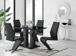 Furniturebox Imperia 4 Modern Black High Gloss Dining Table And 4 Black Luxury Willow Chairs Set - thumbnail 1