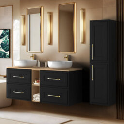 Heze Furniture Classic 3 Cabinet Bathroom Vanity Unit Set 140Cm With Tall Cabinet And Worktop - Black - thumbnail 1
