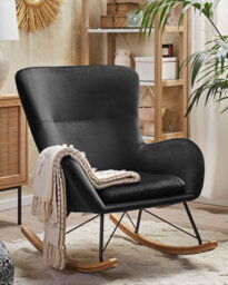 Beliani Rocking Chair Ellan Velvet Black - thumbnail 2