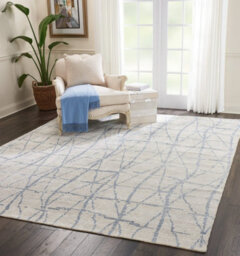 White Luxurious Modern Wool Easy To Clean Geometric Handmade Dining Room And Living Room Rug -168Cm X 226Cm - thumbnail 2