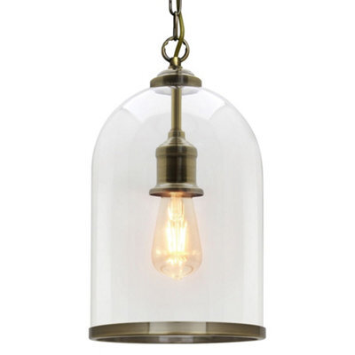 Long Life Lamps Company Antique Brass Vintage Ceiling Pendant Light Glass Lamp Shade Bell Chain Lantern H3054 - image 1