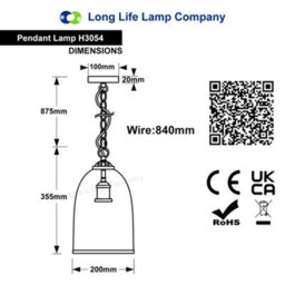 Long Life Lamps Company Antique Brass Vintage Ceiling Pendant Light Glass Lamp Shade Bell Chain Lantern H3054 - thumbnail 2