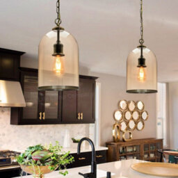 Long Life Lamps Company Antique Brass Vintage Ceiling Pendant Light Glass Lamp Shade Bell Chain Lantern H3054 - thumbnail 9