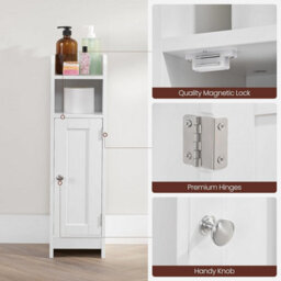 Songmics Narrow Bathroom Storage Cabinet With Adjustable Shelves And Door, Freestanding, Bathroom Floor Storage Unit, White - thumbnail 7