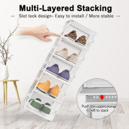 12 X Shoe Storage Boxes - Clear Transparent Shoe Organizer - For Effortless Stacking - With Rear Ventilation Holes - Easy Assembly - thumbnail 2