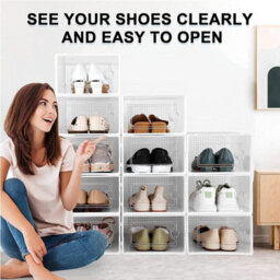 12 X Shoe Storage Boxes - Clear Transparent Shoe Organizer - For Effortless Stacking - With Rear Ventilation Holes - Easy Assembly - thumbnail 6