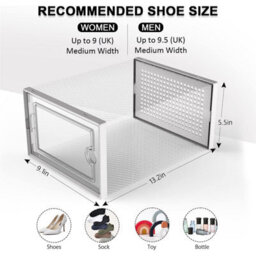 12 X Shoe Storage Boxes - Clear Transparent Shoe Organizer - For Effortless Stacking - With Rear Ventilation Holes - Easy Assembly - thumbnail 7