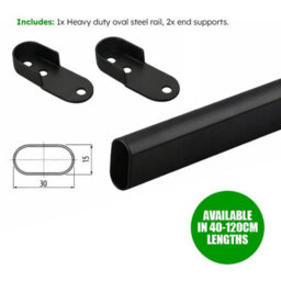 Black Oval Wardrobe Rail, 60Cm Wall Mounted Clothes Hanging Rail - thumbnail 3