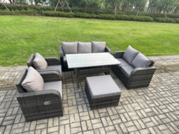 Fimous Dark Grey Pe Wicker Rattan Garden Furniture Set Reclining Chair Love Sofa 2 Seater Sofa Set Outdoor Dining Table Stools - thumbnail 2