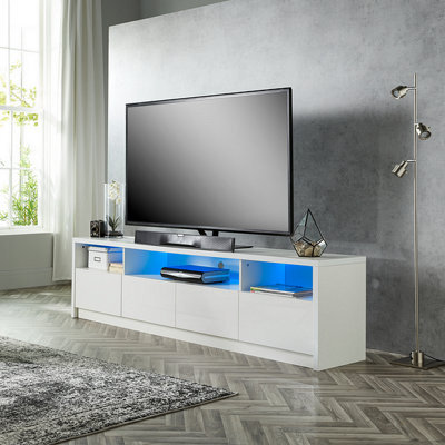 MMT Funiture Designs Modern White 200Cm Matt Gloss Tv Stand Cabinet Suitable For 55 65 70 75 80 Inch 4K Led Flat Screen Tv's - image 1