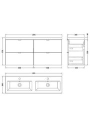 Hudson Reed Fusion Wall Hung 4-Drawer Vanity & Double Ceramic Basin,  Vanity Unit With Basin, Bleached Oak, 1200mm - thumbnail 3
