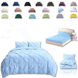 TheWhiteWater Limited Pintuck Duvet Cover Set + Matching Pillowcases With Bedsheet - 3In1 Hotel Style Bedding Set - Duck Egg - thumbnail 1
