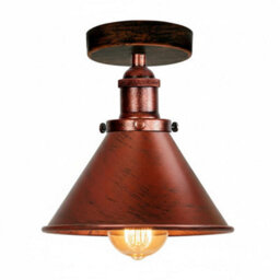 Semi Flush Mount Ceiling Light With E27 Base Industrial Vintage Brass Cone Shade Rustic Red For Kitchen Or Dining Room