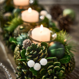 Dibor Woodland Green Triple Table Centrepiece Christmas Decoration Candle Holder Tealight Holder 39Cm - thumbnail 3