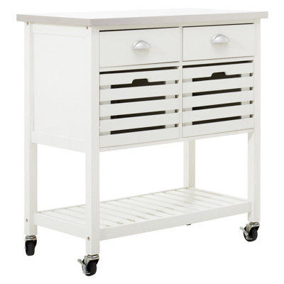 Premier Housewares Interiors By Premier Sturdy Cream Kitchen Trolley, Contemporary Kitchen Trolley For Entertaining Guests, Versatile Storge Trolley - image 1