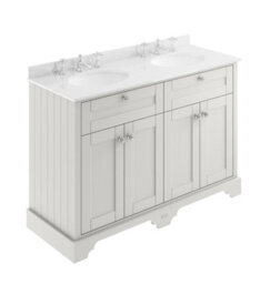 Hudson Reed Floor Standing 4 Door Traditional Vanity Unit With 3 Tap Hole White Marble Double Basin, Timeless Sand, 1220 X 470 mm