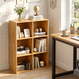 Yellow Modern 6 Cube Bookshelf Display Rack Horizontal Vertical Bookcase Organizer - thumbnail 5