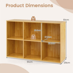 Yellow Modern 6 Cube Bookshelf Display Rack Horizontal Vertical Bookcase Organizer - thumbnail 2