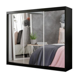 Ie Milan Sliding Mirror Door Wardrobe With Drawers & Shelves - Modern Bedroom Wardrobe, Black, (250 Cm X 216Cm ) - thumbnail 1