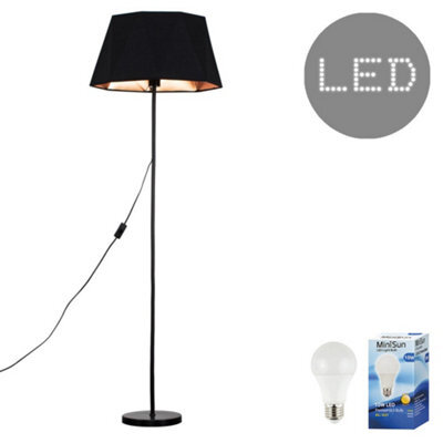 Valuelights Charles Black Floor Lamp With Metallic Inner Tapered Shade & Bulb - image 1
