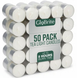 Globrite 50 Pack Unscented Tea Lights - 8 Hour Burn Tealight Candles - Long Burning Tea Lights - thumbnail 1